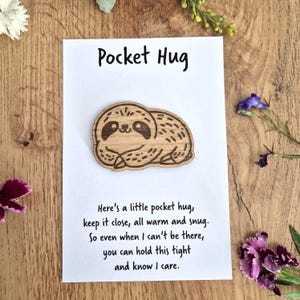 Engraved Wooden Sloth Pocket Hug: Keepsake Gift