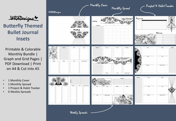 Bullet Journal Monthly Templates Colorable Inserts Instant - Etsy