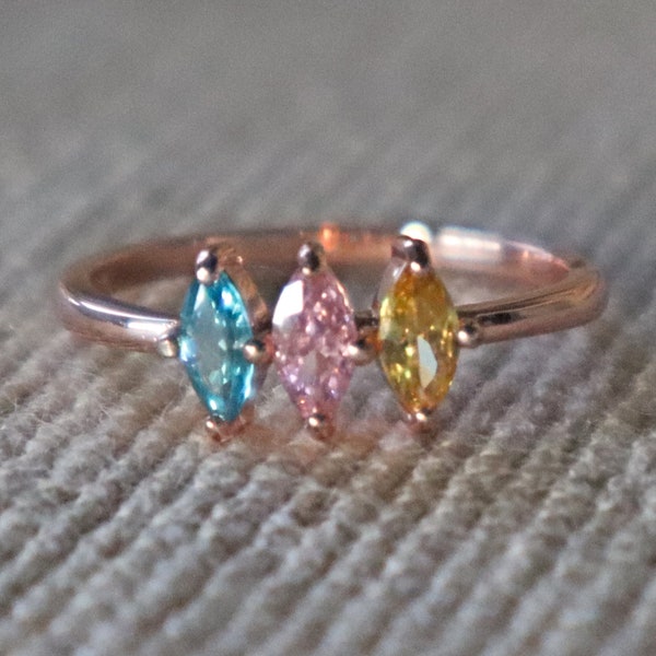 Birthstone Ring, Multi-stone Birthstone Rings rose gold, Marquise Birthstone Ring, Mothers Day Birthstone Ring