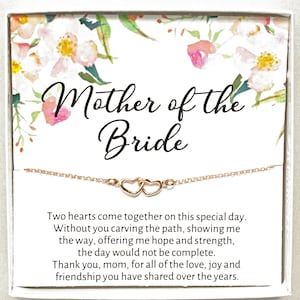 Bracciale con cuori intrecciati per la madre della sposa, regalo di nozze per la mamma della figlia, bracciale con cuori gemelli in argento sterling e oro rosa, MB
