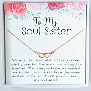 Soul Sister Gift, Unbiological Sister Best Friend Gift interlocking Heart Necklace Gift Sterling Silver Rose Gold, BFF