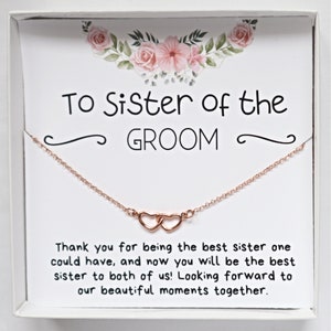 Schwester des Bräutigams Hochzeitsgeschenk, Hochzeitsgeschenk der Braut für die Schwester des Bräutigams, Sinnvolle Schmuck 2 Herzen Halskette Sterling Silber Rose Gold, SG