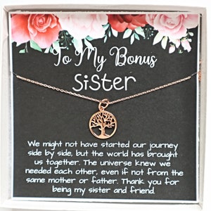 Collier belle soeur cadeau arbre généalogique or rose argent sterling pour soeur bonus, cadeau d'anniversaire de belle soeur, cadeau de famille recomposée, SS