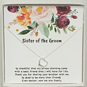 Collier de coeur de cadeau de mariage de belle-soeur, cadeau de collier de soeur du marié en argent sterling et or, SG