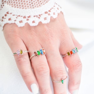 Multi-stone Rings Mothers Ring 2, 3, 4, 5 stones Birthstone Ring Gold, Sterling Silver, Rose Gold Marquise Birthstone Ring