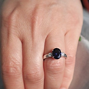 Sapphire Birthstone Ring Sterling Silver, Sapphire Engagement Ring Silver, September Birthstone Ring