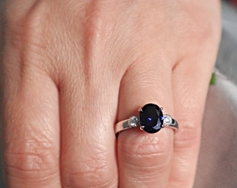 Sapphire Birthstone Ring Sterling Silver, Sapphire Engagement Ring Silver, September Birthstone Ring
