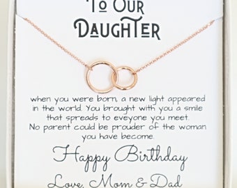 Birthday Gift for Daughter from mom and dad, Daughter Birthday Necklace from Mom & Dad, To our Daughter Necklace interlocking circles, DB