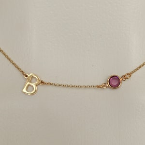 Dainty Initial Birthstone Necklace: Sterling Silver, Gold Vermeil