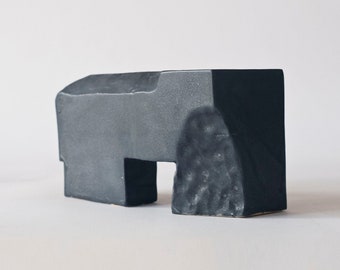 Minimalist ceramic abstract sculpture artwork, original black ceramic object for home decoration, Modern brutalist sculpture limited edition