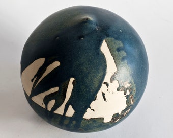 Mother's day idea. Sculptural minimalist ceramic vase, Spherical modern ceramic object for new home gift, Blue ceramic vase.