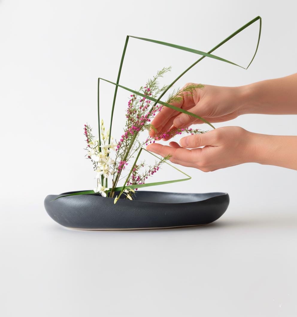 Modern Black Ceramic Ikebana Vase: Japanese Zen Floral Bowl - Etsy