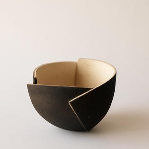 Minimalist Ceramic Sculptural Vase • Contemporary Decor • Handbuilt Ceramic Object • Black & Beige Stoneware • Shelf Modern Decor Accent