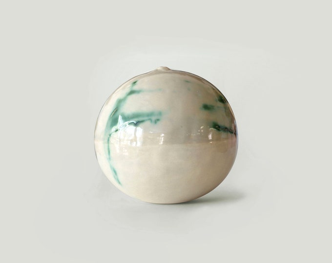 Father's day gift.Decorative ceramic globe vase, Modern green decorative ceramic vase, Unique handmade spherical ceramic vase, Beige vase