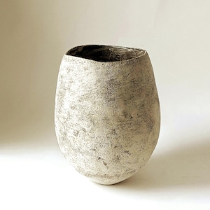 Large white and black minimal ceramic vase, Wabi Sabi vase for modern decor, sculptural vessel, wide-mouthed oval vase, modern vessel 13 in