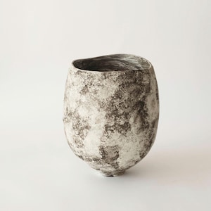 Handmade Wabi Sabi Ceramic Vase: Textured Black and White Vessel