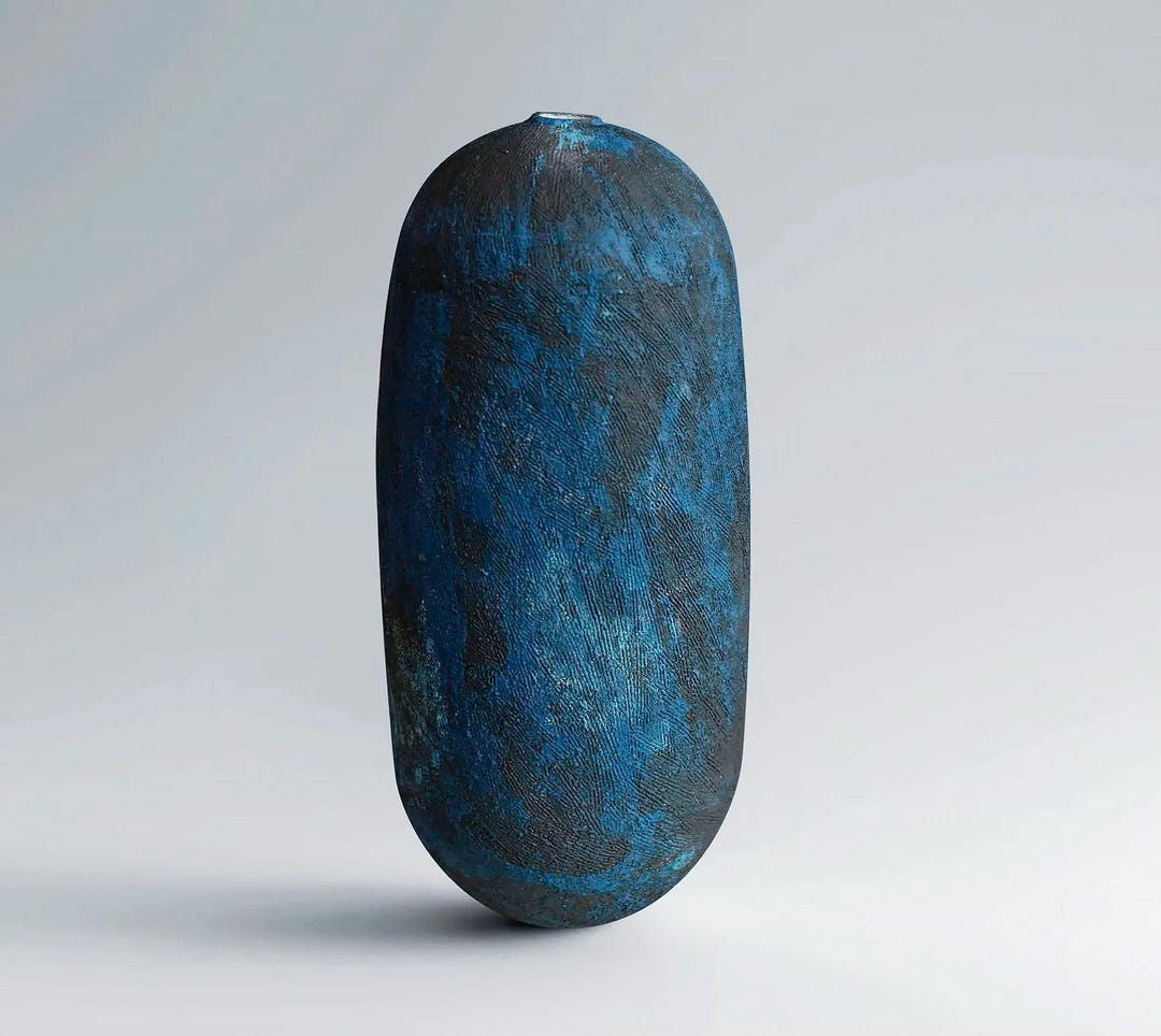 Nordic Stoneware Ceramic Vase, Extra Large Navy Vase Modern Decor, Dark ...