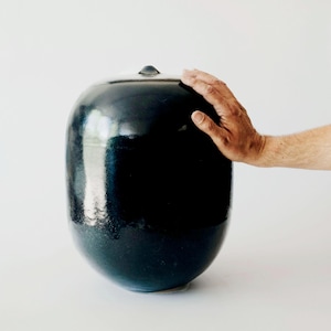 Modern shiny black ceramic vase, modern Japanese style vase, living room decorative vase, ceramic art, sculptural vase, modern decor vase