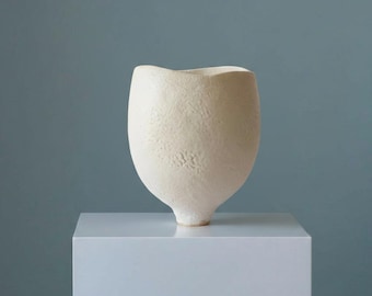 Minimalist Sculptural Vase, Wide Opening Stoneware Home Decor for Japandi Modern Interior, Large White ceramic vessel, Home accent