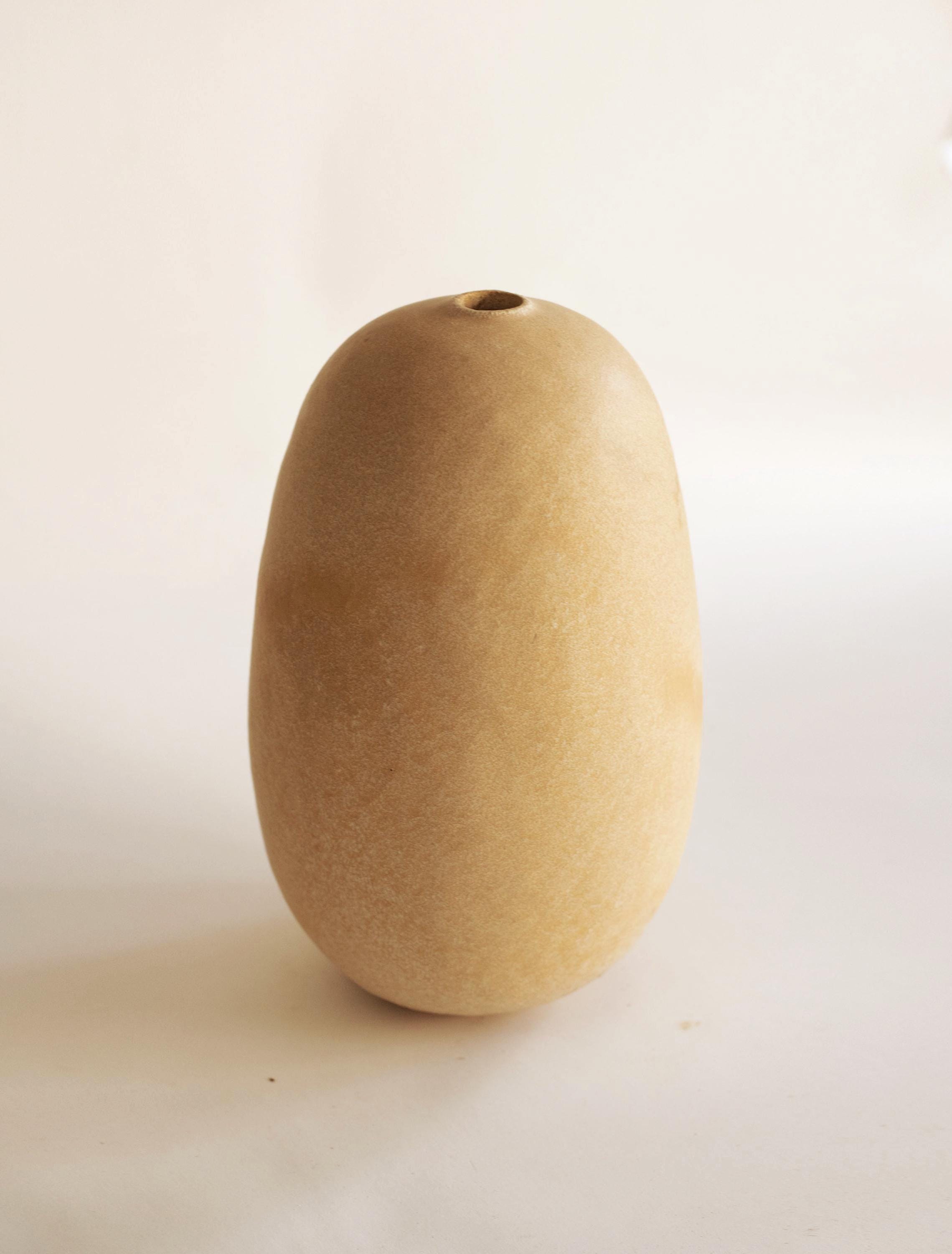 Handmade Beige Ceramic Vase Textured Oval Stoneware Mediterranean