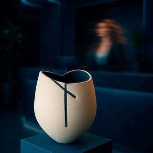 Handmade large modern ceramic vase, deep blue vase, MIDImalist vase, nautical-inspired piece, handmade design vase, maritime living, 13&quot; h