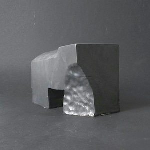 Minimalist Black Ceramic Sculpture: Modern Brutalist Home Decor