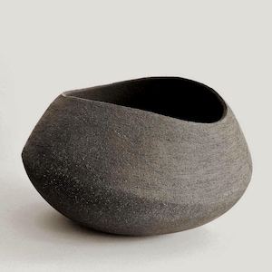 Black ceramic vase with simple lines handmade, ceramic sculptural object with texture, Nordic design organic vase for modern home decoration