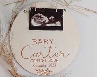 Wooden Coming Soon Plaque | Personalised Baby Scan Frame | Baby Shower Gift | Pregnancy Reveal | Pregnancy Announcement Sign | New Baby |