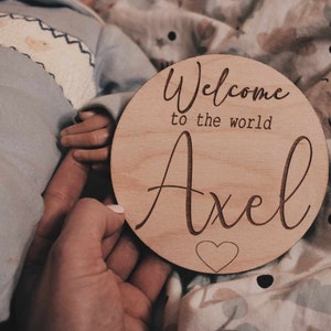Personalised Baby Arrival Sign, Engraved Baby Name Plaque, Hello World My Name Is, Welcome To The World, Social Media Photo Prop Disc, Baby