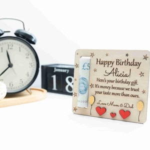 Personalisierter Geldhalter aus Holz - Geldgeschenk zum Geburtstag, Geldkarte zu Weihnachten, Geldgeschenk für Hochzeit, Abschlussgeschenk, Geldbrieftasche, Geldkarte