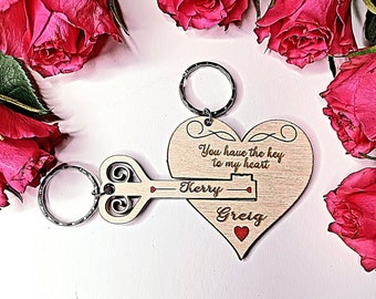 Chaveiro personalizado Key To My Heart, chaveiro de casal fofo, data especial, chaveiro de família, dia dos namorados, presentes de aniversário, chave personalizada