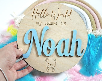 Baby Announcement | Custom Baby Name Plaque | Baby Arrival Sign | Baby Name Sign | Hello World My Name Is | Coming Soon | Pregnancy Reveal