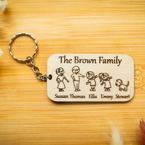 Personalised Wooden Family Keyring - Custom Engraved Gift for Mum, Dad, Nanny, Grandad - Mother&#39;s Day, Father&#39;s Day, Unique Family Keepsake