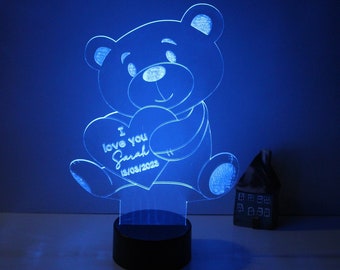 Personalised LED Lamp | Valentine's Day Teddy | Customised LED Acrylic Sign | Acrylic Night Light | Valentine's Day Gift | Anniversary Gift