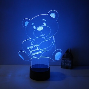 Personalised LED Lamp | Valentine&#39;s Day Teddy | Customised LED Acrylic Sign | Acrylic Night Light | Valentine&#39;s Day Gift | Anniversary Gift