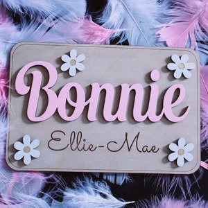 Personalised Wooden Name Sign for Girls Bedroom - Hand Painted Floral Design - Custom Room Decor, Nursery Door Plaque, Wall Art, or Keepsake