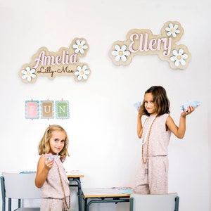 Personalised Wooden Layered Name Sign for Girls - Floral Door Sign, Nursery Door Decor, Custom Name Plaque, Bedroom Wall Art, Playroom Sign