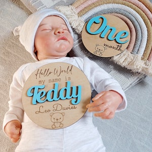 Cartes d'étape en bois pour bébé | faire-part bébé personnalisé | Faire-part de grossesse | Faire-part de maternité | Jalons d'âge mensuels