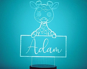 Personalised Kids Night Light - Cute Giraffe Lamp, Nursery Light, Baby Night Light, Toddler Night Light, Kids Bedroom Decor, Custom LED Lamp