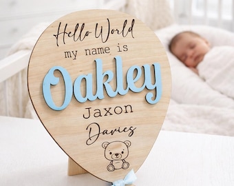 Baby Announcement Balloon Plaque | Hello World | Welcome To The World | Baby Name Sign | Birth Announcement | Personalised Baby Gifts | Sign