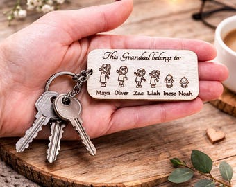 This Grandad Belongs To Keyring | Grandad Personalised Keychain | Fathers Day Gift | Gift For Grandad | engraved keychain | Gift From Kids |