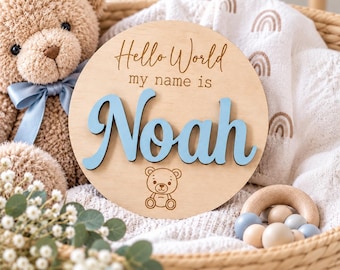 Baby Announcement | Custom Baby Name Plaque | Baby Arrival Sign | Baby Name Sign | Hello World My Name Is | Coming Soon | Pregnancy Reveal