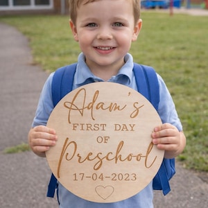 First Day of School | First Day Of Preschool | First Day Of Nursery | First Day Photo Prop | Wooden First Day Sign | Pre-School | Baby First image 1