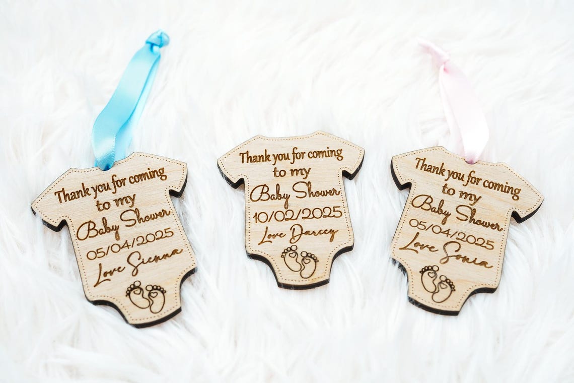 Personalised Baby Shower Favors - Engraved Wooden Bodysuit Magnet or ...