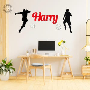 Placa de madeira com tema de futebol - Decoração personalizada para quarto infantil, Arte de parede de jogador de futebol, Placa com tema de esportes, Placa de porta de sala de futebol