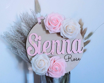 Wooden Floral Name Sign | Personalised Room Sign | Children’s Door Plaque | Bedroom Sign | Nursery | Door sign | Wall Name Sign | Baby Gift|