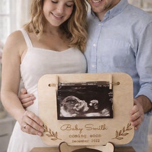 Baby pregnancy announcement sign, Baby scan wooden sign, due date, coming soon, pregnancy announcement, baby scan frame with name, arrival