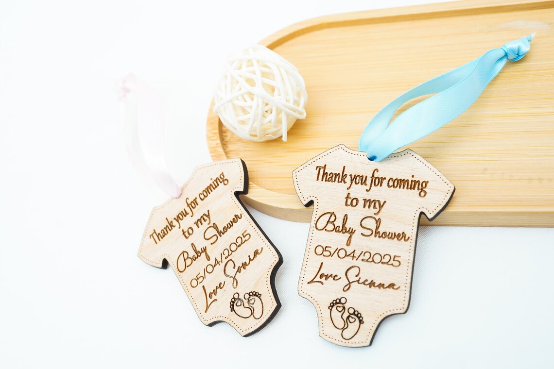 Personalised Baby Shower Favors - Engraved Wooden Bodysuit Magnet or ...