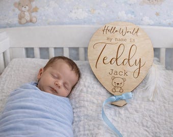 Personalised Baby Arrival Sign | Hello World | Welcome To The World | Baby Name Sign | Balloon Plaque | Baby Name Plaque