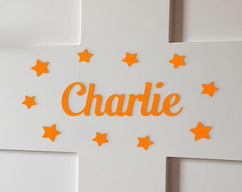 Personalised Wooden Wall Name Sign with Stars - Kids Room Decor - Nursery Wall Art - Bedroom Door Plaque - Custom Name Sign - Playroom Decor